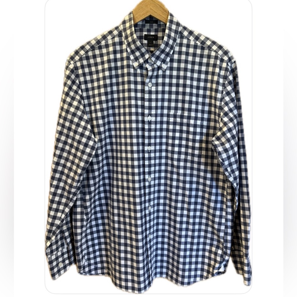 J. Crew Slim Gingham Long Sleeves Button Down Shirt Grey/Black/White L
